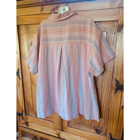 Madewell Stripe Stretch Cotton & Linen Camp Shirt Sz XXL - Picture 3 of 4
